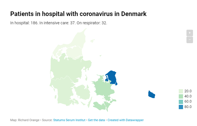 Patients in hospital with coronavirus in Denmark